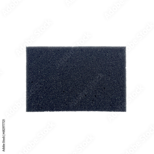 Black sponge, two black towels isolated on white background