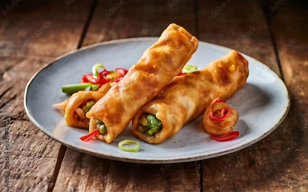 Capture the essence of Egg Rolls in a mouthwatering food photography shot Generative AI Capture the essence of Egg Rolls in a mouthwatering food photography shot Generative AI