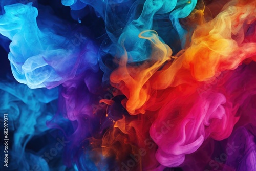 A vibrant display of multi colored smoke filling the air. This image can be used for various creative projects and designs. photo