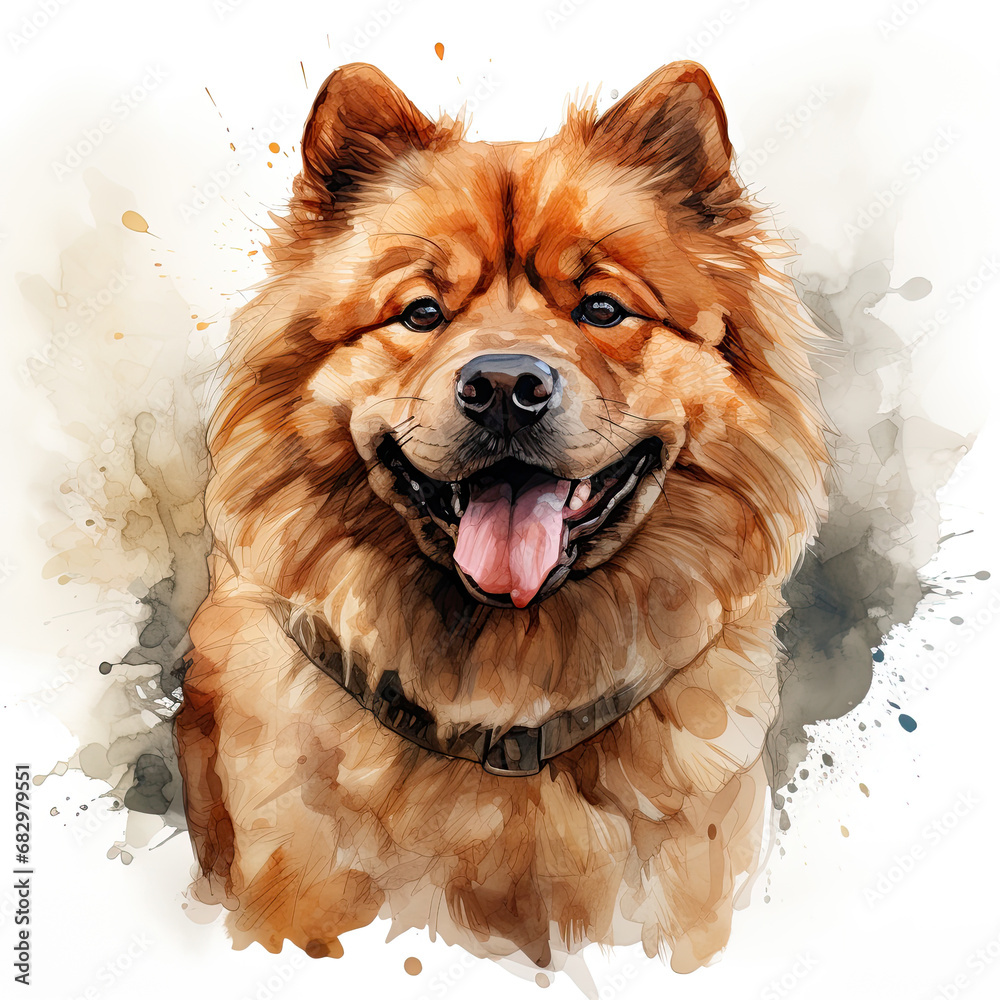 watercolor Chow Chow clipart, Generative Ai