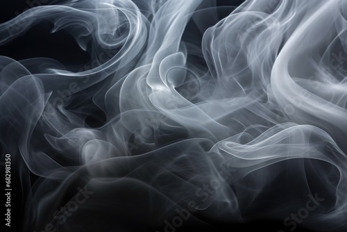 A close-up view of smoke on a black background. This image can be used for various purposes such as illustrating mystery, suspense, pollution, or creativity