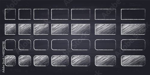 Chalk drawn squares and rectangles. Hand drawn geometric figures on chalkboard background.	