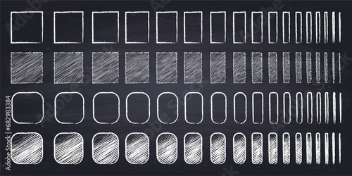 Chalk drawn squares and rectangles. Hand drawn geometric figures on chalkboard background.	