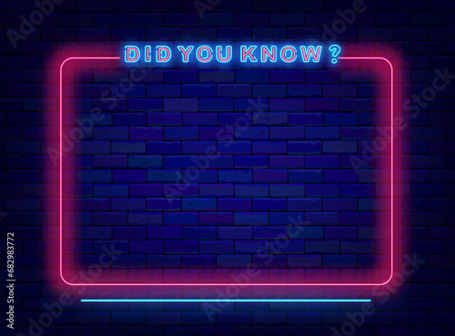 Did you know quote. Quiz night neon advertising. Trivia time. Minimal vintage frame. Vector stock illustration