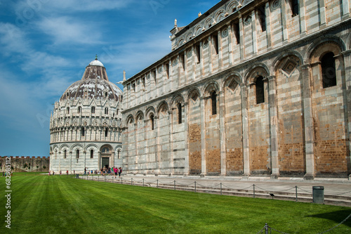 Italy, Pisa - July 20, 2013: a fragment of a cathedral near the Leaning Tower...
