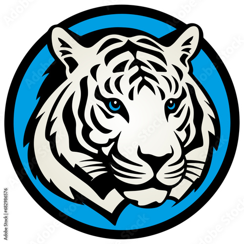 Fototapeta Naklejka Na Ścianę i Meble -  Vector illustration of a white tiger in a circle, white tiger mascot style logo