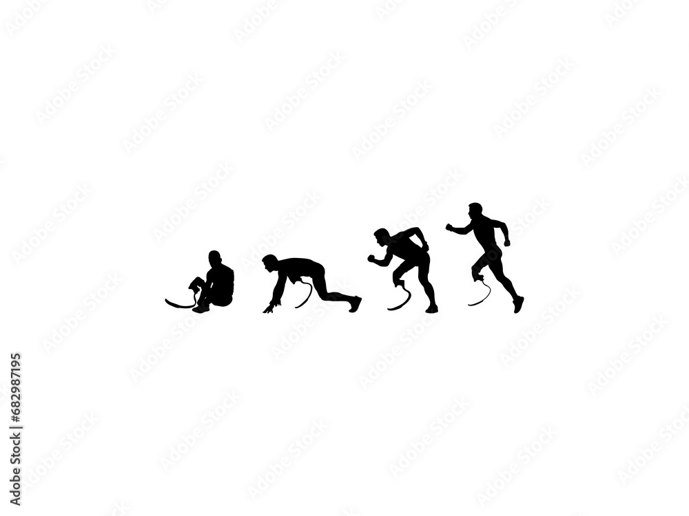 Set of Paralympics athlete Silhouette in various poses isolated on white background Set of Paralympics athlete Silhouette in various poses isolated on white background
