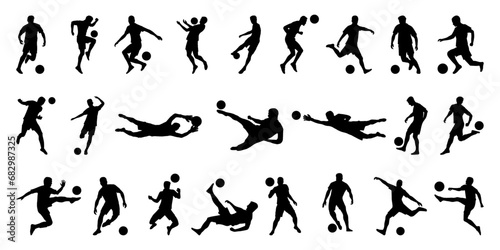 Collection of soccer football player silhouettes, flat vector design, including goalkeeper © Manuel Adorf
