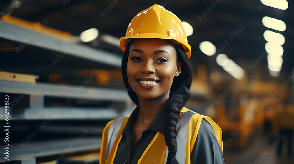 Portrait of a smiling african american female worker in a warehouse Portrait of a smiling african american female worker in a warehouse
