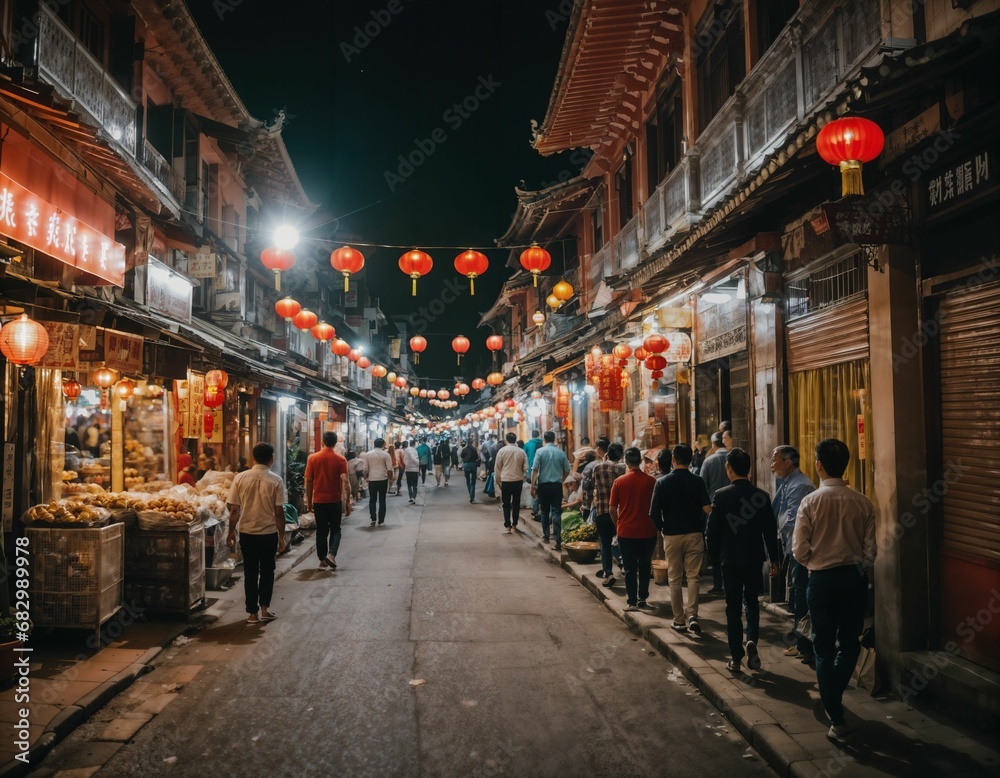 Fototapeta premium photo of background chinatown street at night, generative AI