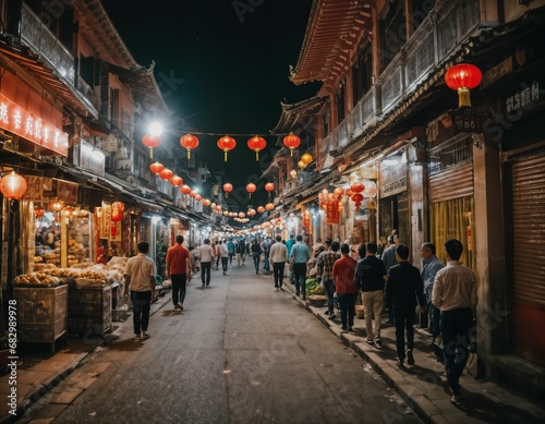 photo of background chinatown street at night, generative AI © Flash