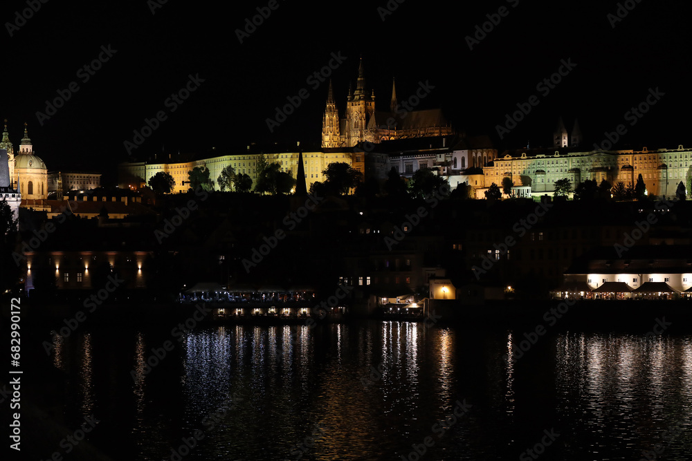 Night view of the small town of Prague