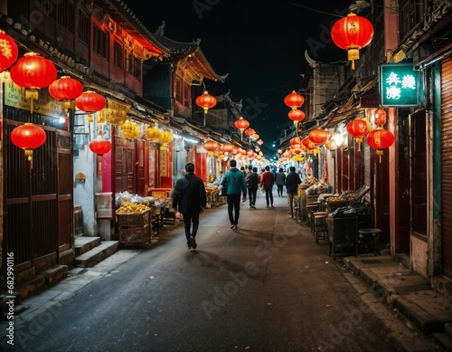 photo of background chinatown street at night, generative AI © Flash