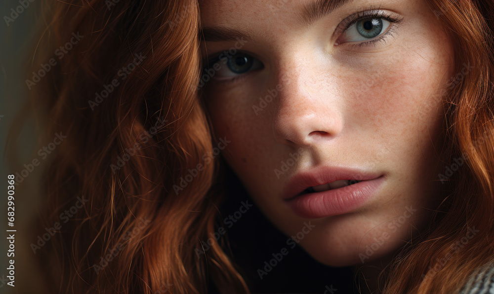 Beautiful young female model, close up photo.