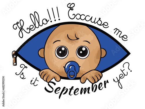 T-Shirt and Sweatshirt Mock-up "Excuse me!!! is it already September?", for pregnant woman expecting a boy.