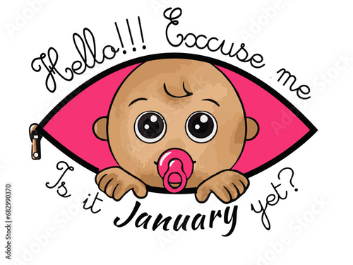 T-Shirt and Sweatshirt Mock-up "Excuse me!!! is it already January?", for pregnant woman expecting a girl.