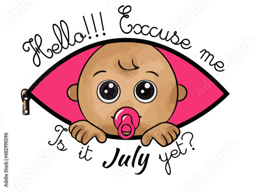 T-Shirt and Sweatshirt Mock-up "Excuse me!!! is it already July?", for pregnant woman expecting a girl.