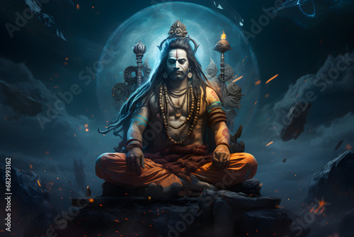 Mahashivratri is a transcendental spiritual celebration of Lord Shiva in the cosmos, along with Mahamaya and Gurudeva, depicted through electronic art,