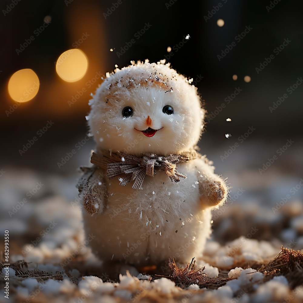 Obraz premium A snowman with a carrot nose and a big smile standing ,Winter Landscape,Panaromic Image