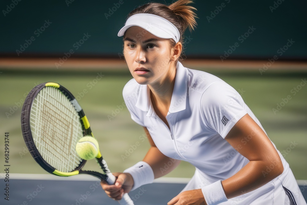 Girl tennis player hitting the ball