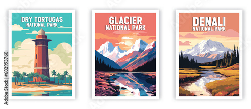 Glacier, Denali, Dry Tortugas, Illustration Art. Travel Poster Wall Art. Minimalist Vector art. photo