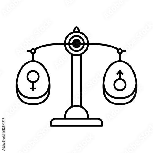 Gender Equality icon. The male symbol and the female symbol are balanced when weighed on a balance