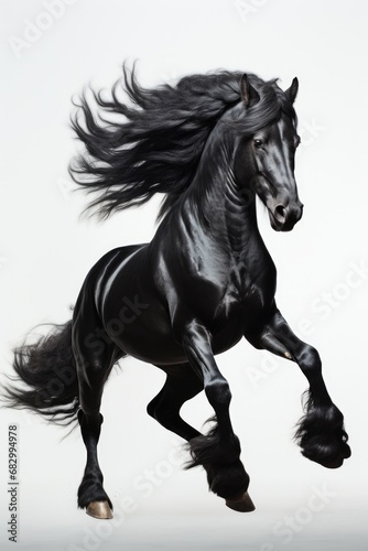 a prancing black horse - side view full body shot on white studio background © Salander Studio