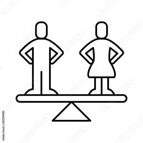 Men and women stand on scales with equal weights showing a symbol of gender equality