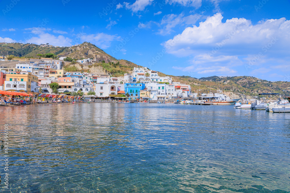 View of Sant’Angelo d'Ischia, a charming fishing village and popular tourist destination on island of Ischia in southern Italy.
