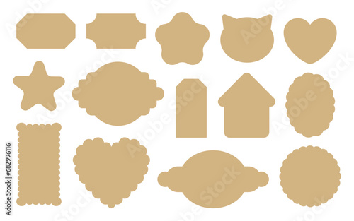 Cute vector tags die-cut file. Holiday frames retro labels set for paper craft, vintage Christmas gift tag, scrapbook, packaging badge, price sticker, nameplate, greeting card, cookie shape.