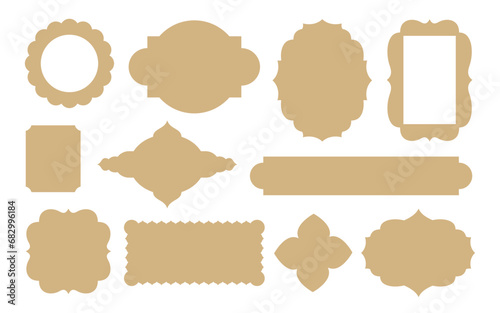 Vintage vector frames tags cut file. Christmas retro label templates for cardboard cutting, scrapbook, paper, food badge, price sticker, holiday gift tag, greeting card. Old elegant die-cut shapes.