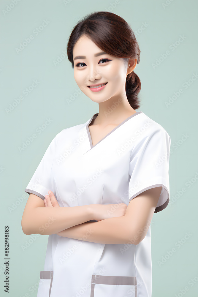 Medium shot asian nurse vertical photo soft light colours Medium shot asian nurse vertical photo soft light colours