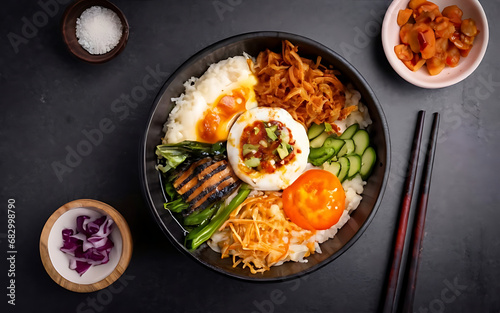 Capture the essence of Bibimbap in a mouthwatering food photography shot Generative AI