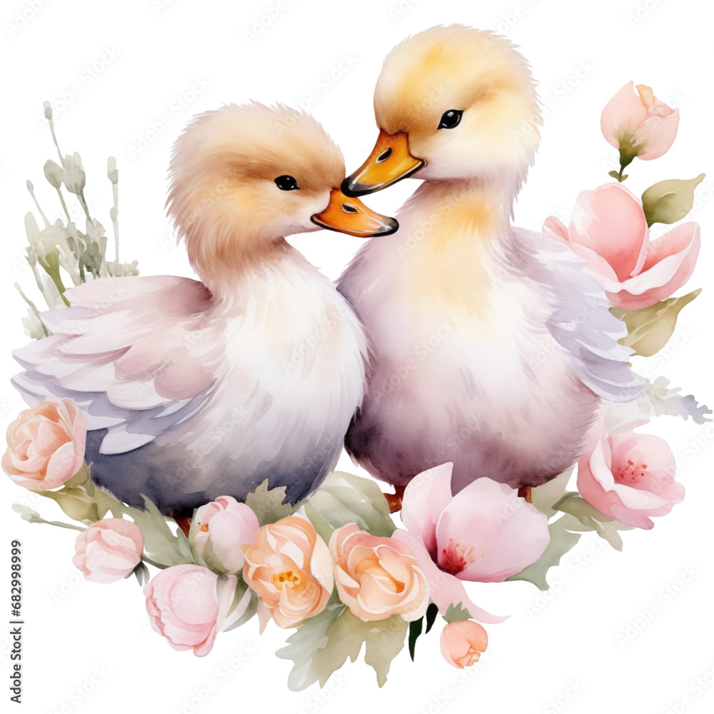 Cute Couple Duck Watercolor