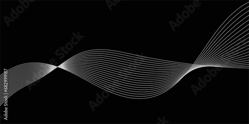 Abstract Black background with a glowing abstract waves. Abstract wave element for design. Digital frequency track equalizer, Futuristic background design. Long exposure, Light painting photography.
