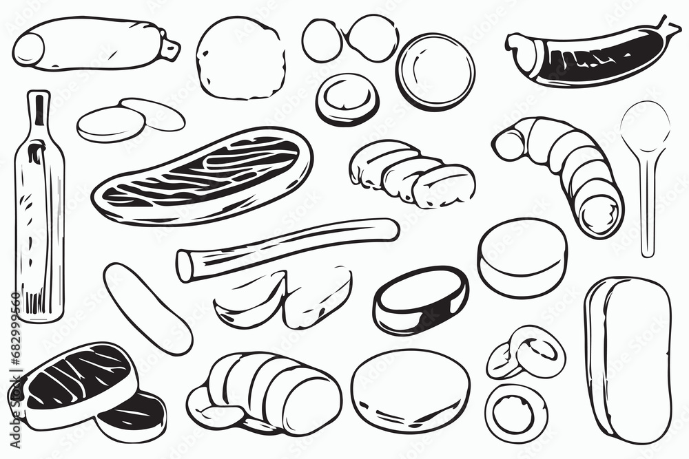Hand drawn vector seamless pattern barbecue, black line. Hand drawn vector seamless pattern barbecue, black line.