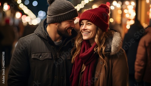 Couple enjoying the Christmas Market during the Christmas Holidays