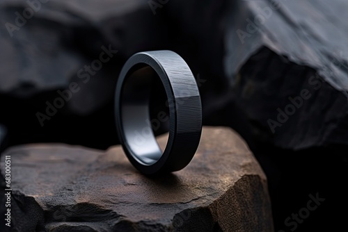 a simple minimalistic black metal ring designed for men