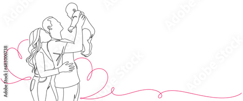 Happy family line art vector illustration