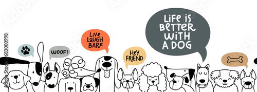Dogs breed border set line art - Life is Better with a Dog Design