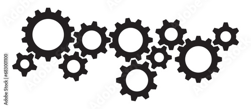 Gears Icon Vector Graphic Design. Cogwheel Group Illustration. Black Simple Cog Wheel Transparent Industry Banner