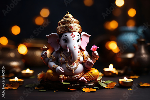 Vibrant Lord Ganesha Statue, AI-Crafted Art for Ganesh Chaturthi, Ganesh Utsav & Vinayagar Chaturthi Festivals - Celebrating Indian Culture, Honoring Ganpati Bappa