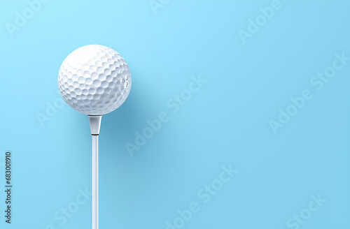 Golf ball with golf tee on a blue background with copy space