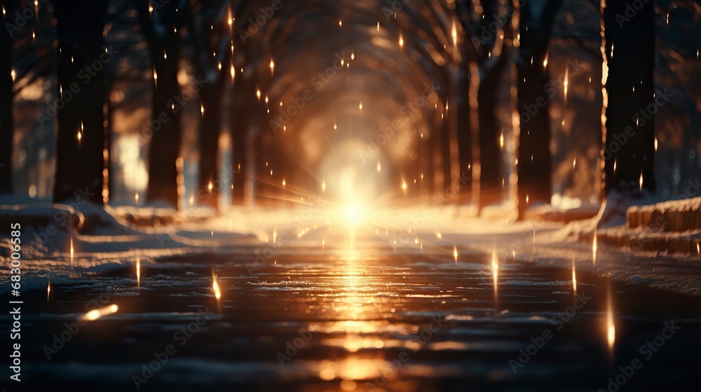A winter morning in a forest with sunlight filtering through ,Winter Landscape,Panaromic Image A winter morning in a forest with sunlight filtering through ,Winter Landscape,Panaromic Image