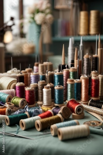 a variety of colored threads for sewing and knitting