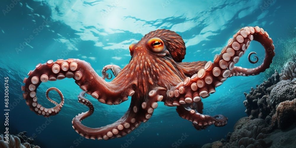 Huge octopus underwater at the sea, nature and wildlife concept Huge octopus underwater at the sea, nature and wildlife concept