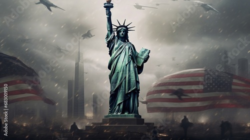 Statue of Liberty. USA . Independence Day. July 4 Concept.