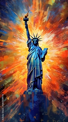 Statue of liberty. USA. Independence Day. July 4 Concept. Patriotism Concept. USA Flag.