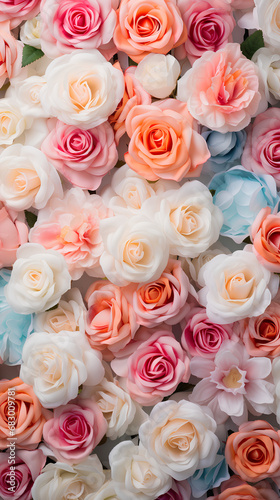 Pastel color roses background. Beautiful flowers for valentine's day. Colorful background. © Moon Project