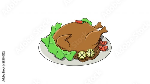 Animation forms a typical Indonesian food taliwang chicken icon photo